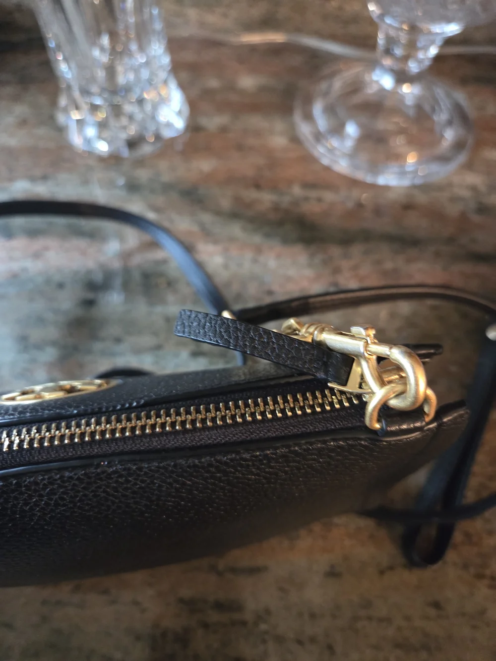 Tory Burch Black Leather Crossbody Bag And  Wristlet with Gold Logo